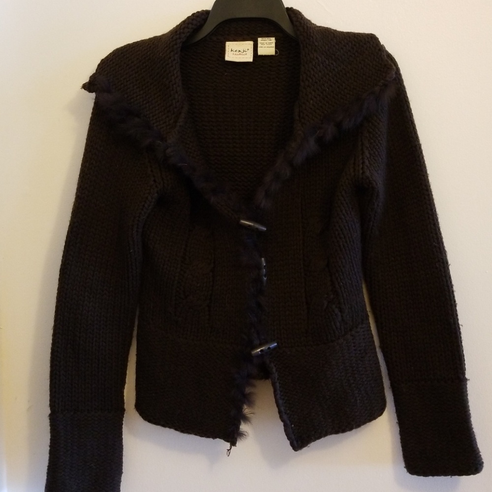 Sweater Jacket Brown with Rabbit Fur